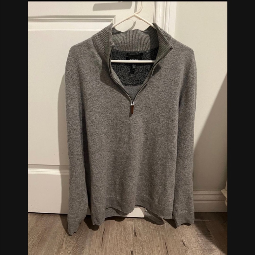 Men’s Nordstrom Grey Cashmere Quarter Zip Sweater Size: L
